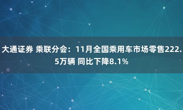 大通证券 乘联分会：11月全国乘用车市场零售222.5万辆 同比下降8.1%